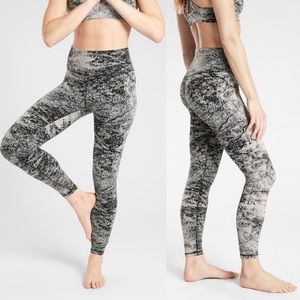 Athleta Marble Print High-Rise Leggings in Black and Gray